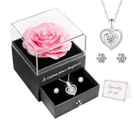 Miofula Rose Eternelle Coffret Cadeau Femme, Fleur Eternelle avec Argent 925 Collier Boucles d'oreilles Bijoux Cadeau Anniversaire Femme Maman, Cadeau Noel Femmes Saint Valentin Fete des Meres