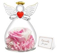 Miofula Rose Eternelle Coffret Cadeau Femme,Fleur Eternelle Figurine Ange Cadeau Maman,Vraie Rose Couple Cadeau Anniversaire Femme,Guardian Ange Cadeaux Mamie Amie Copine Fete des Meres Noel pour Elle