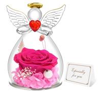Miofula Rose Eternelle Coffret Cadeau Femme,Fleur Eternelle Figurine Ange Cadeau Maman,Vraie Rose Couple Cadeau Anniversaire Femme,Guardian Ange Cadeaux Mamie Amie Copine Fete des Meres Noel pour Elle