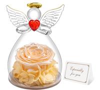 Miofula Rose Eternelle Coffret Cadeau Femme,Fleur Eternelle Figurine Ange Cadeau Maman,Vraie Rose Couple Cadeau Anniversaire Femme,Guardian Ange Cadeaux Mamie Amie Copine Fete des Meres Noel pour Elle