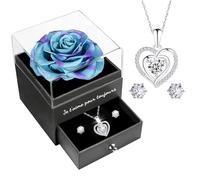 Miofula Rose Eternelle Coffret Cadeau Femme, Rose Éternelle avec Argent 925 Collier Boucles d'oreilles Bijoux Cadeau Anniversaire Femme Maman, Fleur Eternelle Cadeau Noel Saint Valentin Fete des Meres