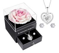 Miofula Rose Eternelle Coffret Cadeau Femme, Rose Éternelle avec Argent 925 Collier Boucles d'oreilles Bijoux Cadeau Anniversaire Femme Maman, Fleur Eternelle Cadeau Noel Saint Valentin Fete des Meres