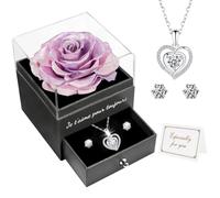 Miofula Rose Eternelle Coffret Cadeau Femme, Rose Éternelle avec Argent 925 Collier Boucles d'oreilles Bijoux Cadeau Anniversaire Femme Maman, Fleur Eternelle Cadeau Noel Saint Valentin Fete des Meres