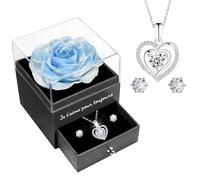 Miofula Rose Eternelle Coffret Cadeau Femme, Rose Éternelle avec Argent 925 Collier Boucles d'oreilles Bijoux Cadeau Anniversaire Femme Maman, Fleur Eternelle Cadeau Noel Saint Valentin Fete des Meres