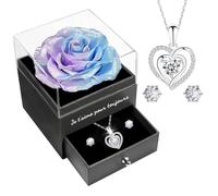 Miofula Rose Eternelle Coffret Cadeau Femme, Rose Éternelle avec Argent 925 Collier Boucles d'oreilles Bijoux Cadeau Anniversaire Femme Maman, Fleur Eternelle Cadeau Noel Saint Valentin Fete des Meres