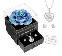Miofula Rose Eternelle Coffret Cadeau Femme,Rose Éternelle avec Collier Coeur Boucles d'oreilles Bijoux Cadeau Anniversaire Femme,Fleur Eternelle Cadeau Maman Copine Noel Saint Valentin Fete des Meres