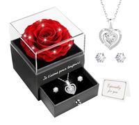 Miofula Rose Eternelle Coffret Cadeau Femme,Rose Éternelle avec Collier Coeur Boucles d'oreilles Bijoux Cadeau Anniversaire Femme,Fleur Eternelle Cadeau Maman Copine Noel Saint Valentin Fete des Meres
