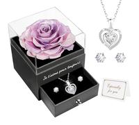 Miofula Rose Eternelle Coffret Cadeau Femme,Rose Éternelle avec Collier Coeur Boucles d'oreilles Bijoux Cadeau Anniversaire Femme,Fleur Eternelle Cadeau Maman Copine Noel Saint Valentin Fete des Meres