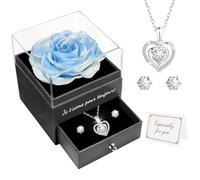 Miofula Rose Eternelle Coffret Cadeau Femme,Rose Éternelle avec Collier Coeur Boucles d'oreilles Bijoux Cadeau Anniversaire Femme,Fleur Eternelle Cadeau Maman Copine Noel Saint Valentin Fete des Meres