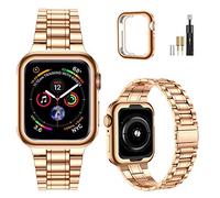 MioHHR Bracelet Compatible avec Apple Watch 44mm 45mm 42mm - Bracelet en Acier Inoxydable avec Housse de Protection pour Apple Watch SE 3/2/1 Série 9/8/7/6/5/4/3/2/1, pour Femmes Hommes