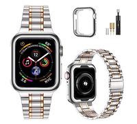MioHHR Bracelet Compatible avec Apple Watch 44mm 45mm 42mm - Bracelet en Acier Inoxydable avec Housse de Protection pour Apple Watch SE 3/2/1 Série 9/8/7/6/5/4/3/2/1, pour Femmes Hommes