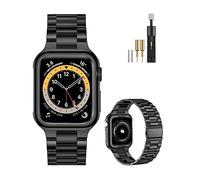 MioHHR Bracelet de rechange ultra fin compatible avec Apple Watch 44/42/40/38 mm, bracelet en acier inoxydable massif pour iWatch SE Series 6/5/4/3/2/1 (noir, 42/44 mm)