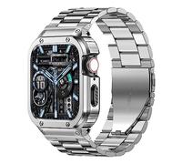 MioHHR Bracelet et boîtier en acier inoxydable massif compatible avec Apple Watch de 44 mm, bracelet en métal robuste et coque de protection anti-chocs pour iWatch Series SE 6, 5, 4 (argent, 44 mm)