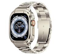 MioHHR Bracelet et coque en acier inoxydable compatibles avec Apple Watch de 49 mm, coque de protection antichoc en métal pour homme iWatch Series Ultra 3/2/1, couleur titane