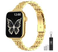MioHHR Bracelet fin compatible avec les bracelets Apple Watch 38 mm, 40 mm, 41 mm, bracelet fin en acier inoxydable pour femmes iWatch séries SE 7 6 5 4 3 2 1, doré