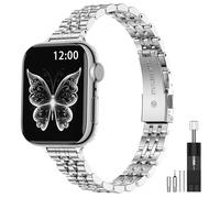 MioHHR Bracelet fin compatible avec les bracelets Apple Watch 42 mm, 44 mm, 45 mm, bracelet fin en acier inoxydable pour femmes iWatch séries SE 7 6 5 4 3 2 1, argenté