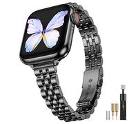 MioHHR Bracelet fin compatible avec les bracelets Apple Watch 42 mm, 44 mm, 45 mm, bracelet fin en acier inoxydable pour femmes iWatch séries SE 7 6 5 4 3 2 1, noir