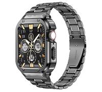 MioHHR Metal Bands avec boîtier compatible Apple Watch Band 44mm 42mm, boîtier en acier inoxydable antichoc et bande de remplacement avec étui de protection pour iWatch Series 6/5/4/SE/3/2/1，Grey