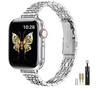 MioHHR Slim Band compatible avec le bracelet Apple Watch 42 mm 44 mm 45 mm, mince bracelet chaîne en métal et acier inoxydable pour femme iWatch Bands Series 8 7 6 5 4 3 2 1 SE, argenté
