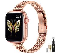MioHHR Slim Band compatible avec le bracelet Apple Watch 42 mm 44 mm 45 mm, mince bracelet chaîne métallique en acier inoxydable pour femmes iWatch Bands Series 8 7 6 5 4 3 2 1 SE, or rose
