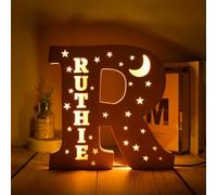 MIONGKI Wedding gifts Letters Name Wall Decor Night Light Personnalised With Stars Wooden Lamp Family Couples Kids Mother Bedroom Gift