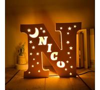 MIONGKI Wedding gifts Letters Name Wall Decor Night Light Personnalised With Stars Wooden Lamp Family Couples Kids Mother Bedroom Gift