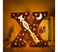 MIONGKI Wedding gifts Letters Name Wall Decor Night Light Personnalised With Stars Wooden Lamp Family Couples Kids Mother Bedroom Gift