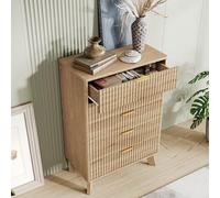 MIOOSUT Commode 5 Tiroirs, Commode Bois avec Grand Espace de Rangement, Chiffonnier Meuble de Rangement, Motif de Ligne, Aspect Bois Clair (Bois, 73 * 40 * 108)