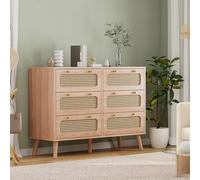MIOOSUT Commode 6 Tiroirs Couleur Bois, Commode Chambre Meuble de Rangement Armoire à Commode Tiroirs Chambre Commode Chambre Chiffonnier Bois Buffet Chambre Armoire Commode (6 Tiroirs, Couleur Bois)