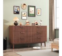 MIOOSUT Commode à 6 Tiroirs, avec Poignée en Bois et Pieds de Support, Chiffonnier Meuble de Rangement, Grand Espace de Rangement, pour Salon, Chambre à Coucher (Couleur Noyer, 6 Tiroirs)
