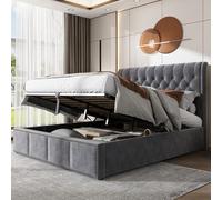 MIOOSUT Lit Coffre 160x200 cm avec Sommier à Lattes, Lits Double Rembourré, Lit Hydraulique avec Rangement et Tête de Lit, Lits 2 Personnes avec Sommier en Bois et Velours (Gris Velours A, 160 * 200)