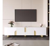 MIOOSUT Meuble TV 180 cm Longueur, Armoire TV dans Le Salon, Meuble TV avec 4 Portes, Armoire de Rangement TV, pour Salon, Chambre à Coucher (Blanc, 180 * 40 * 44)