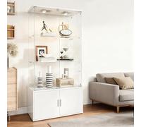 MIOOSUT Vitrine en Verre, 3 Étagères, Armoire de Vitrine avec Lumières LED, avec Serrure et Espace de Rangement caché, pour Chambre et Salon (Blanc, 78.5 * 35 * 164)