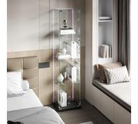 MIOOSUT Vitrine en Verre, Armoire de Collection Moderne en Verre à 4 Couches, aavec Bande Lumineuse LED, Vitrine Collection, pour Artisanat, Salon, Livres (Noir-A, 1 Porte 4 étages)