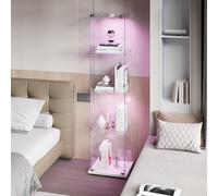 MIOOSUT Vitrine en Verre, Armoire de Collection Moderne en Verre à 4 Couches, avec Lumière LED Multicolore, Vitrine Collection, pour Artisanat, Salon, Livres (Blanc, 1 Porte 4 étages)
