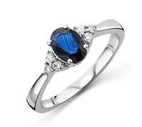 Miore Bague de fiançailles pour femme en or blanc 9 carats (375) avec saphir 1,00 carat et diamants 0,11 carat, Or blanc