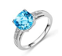Miore Bague de fiançailles pour femme en or blanc 9 carats (375) avec topaze 2,59 carats et diamants 0,06 carat, Or blanc
