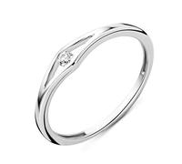 Miore Bague de fiançailles solitaire pour femme en or blanc 9 carats (375) avec diamant brillant 0,05 carat, Or blanc