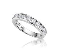 MIORE Bague d'Éternité pour Femme- Bague de Mariage en Or Blanc 9K 375 avec Diamants Naturels Brillants 1 ct- Anneau de Fiançailles, Alliance ou Cadeau Anniversaire de Mariage- Taille : 52