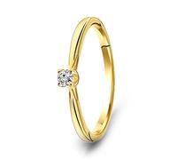 Miore Bague Femme Bague de Fiançailles Solitaire avec Diamant 0.07 Ct en Or Jaune 9 Carat / 375 Or, Bijoux