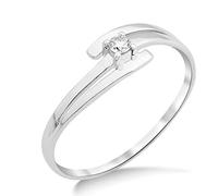 MIORE Bague Femmes Bague de Fiançailles Solitaire avec Diamant en Or Blanc 9 Karat / 375 Or Diamant Brillant 0.05 Carat, Bijoux
