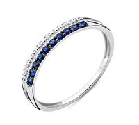 MIORE Bague Femmes Bague éternité avec Double Rangée de Diamants en Or Blanc 9 Karat / 375 Or avec Pierres Précieuses Saphir Bleu 0.19 Carat et Diamants Brillants