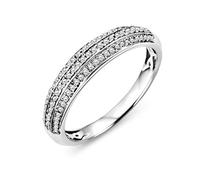 MIORE Bague Femmes Bague éternité avec Plusieurs Rangées de Diamants pavés en Or Blanc 9 Karat / 375 Or Diamants Brillants 0.23 Carat, Bijoux