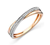 MIORE Bague Femmes Bague éternité Croisée avec Diamants Bicolor en Or Blanc et Or Rose 9 Karat /375 Or Diamants Brillants 0.08 Carat, Bijoux