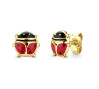 Miore Bijoux Enfants Fille, Boucles d'Oreilles Or 375 9 Carats, Clous d'Oreilles Coccinelle, Piercing Oreille 7 X 6.5 MM, Bijoux Fille hypoallergéniques