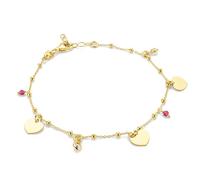 MIORE Bijoux Femme Fabriqués à la Main en Italie, Bracelet Femme Argent 925 Plaqué Or 18 K, Bracelet Argent Charms Cœur, Chaîne à Maillons 19cm, Pendentif Cœur, Chaine Argent Femme
