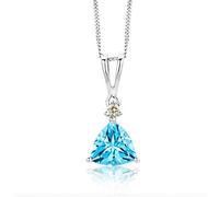 Miore bijoux femmes collier avec pendentif diamant solitaire 0.02 Ct et pierre précieuse Topaze chaîne en or blanc 9 Carat /375 or
