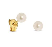 Miore Bijoux Fille Clous d'Oreilles avec Perle d'eau douce ronde blanche 4.00 mm Boucles d'Oreilles Enfant en Or Jaune 9 Carats 375 Or, Livré Dans une Boîte à Bijoux