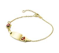 Miore Bijoux pour Enfants Gourmette Identité avec Plaque à Graver et 2 Coccinelles rouge en Émail Bracelet avec Chaîne en Or Jaune 9 carats / 375 Or, longueur réglable de 12 à 14 cm