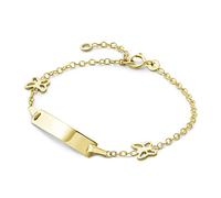 Miore Bijoux pour Enfants Gourmette Identité avec Plaque à Graver et 2 Papillons Bracelet avec Chaîne en Or Jaune 9 carats / 375 Or, longueur réglable de 12 à 14 cm